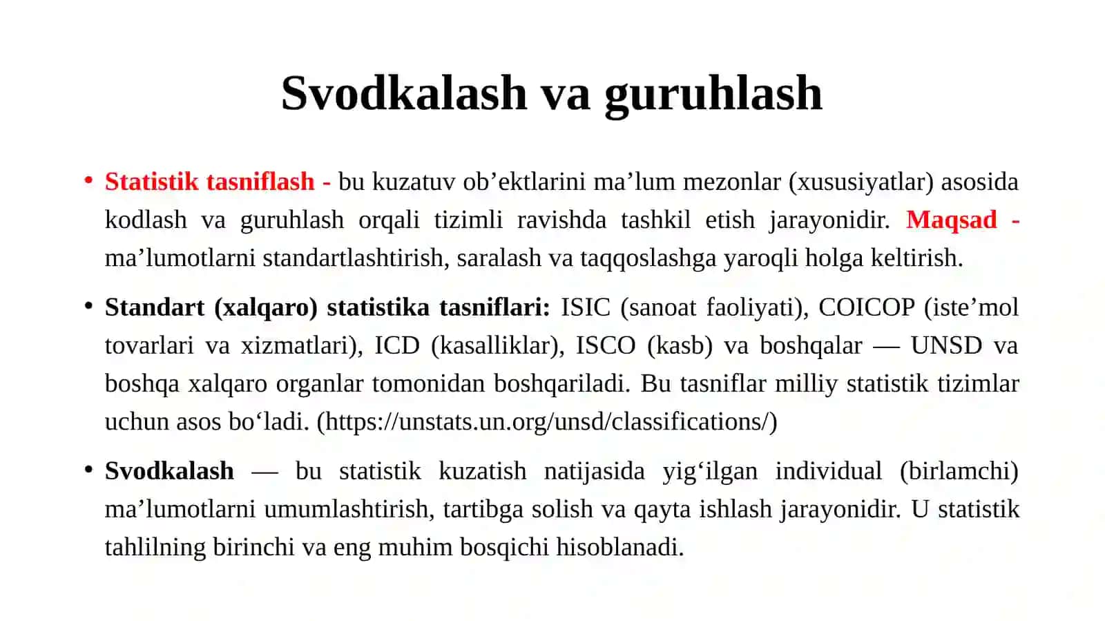 Statistik jamlash va tasniflash 3