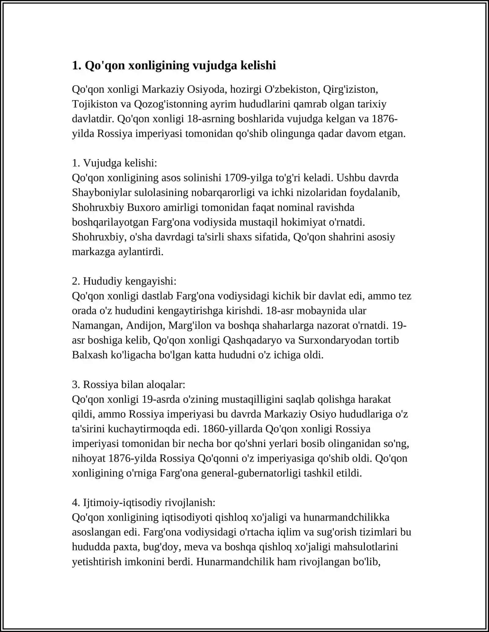 QO'QON XONLIGINING TASHKIL TOPISHI, UNING IJTIMOIY-IQTISODIY HAYOTI 3