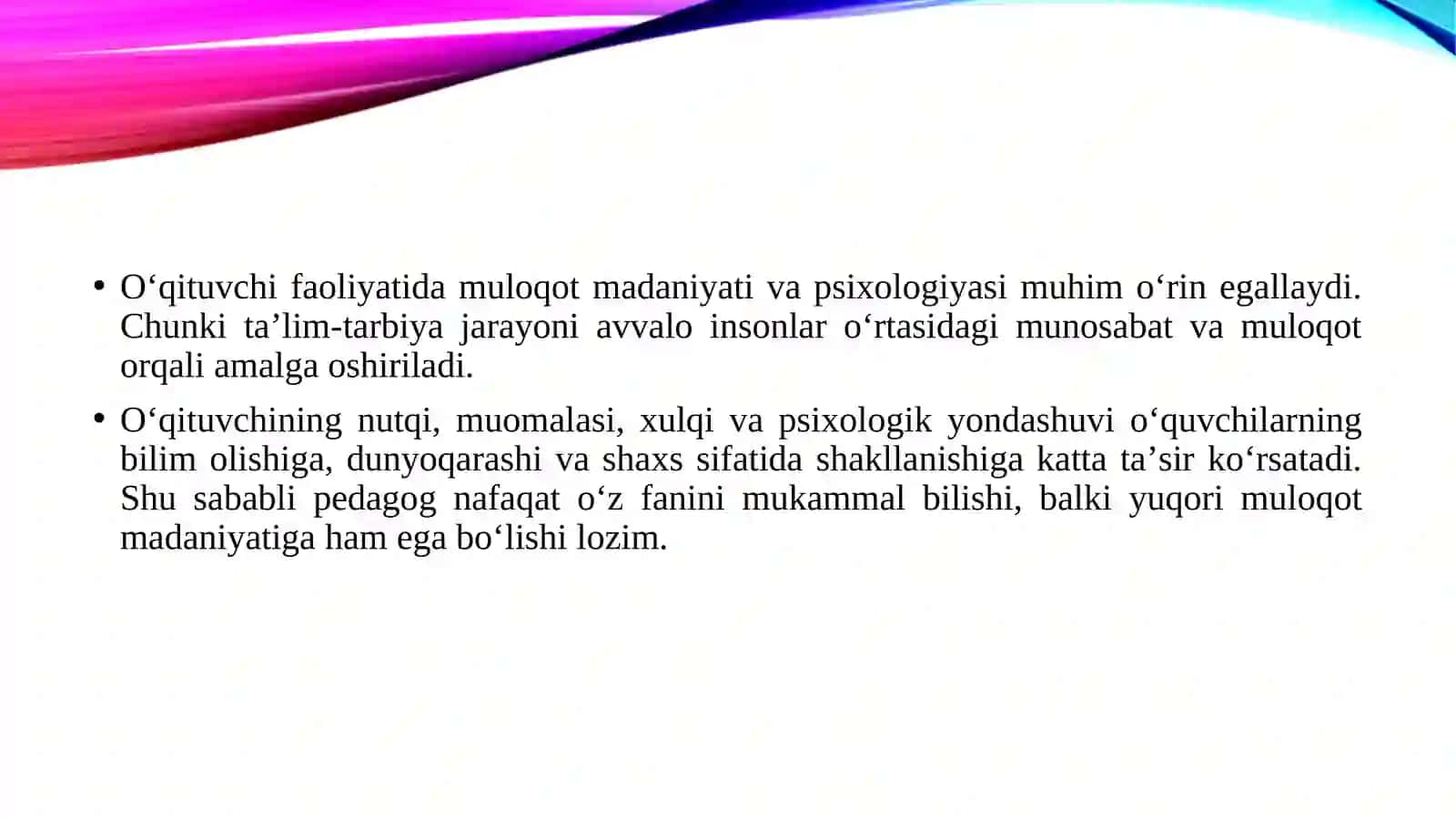 Oʻqituvchi faoliyatida muloqot madaniyati va psixologiyasi 3