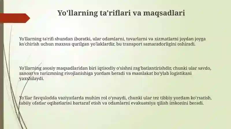 Avtomobil yo'llarning tasniflari 3