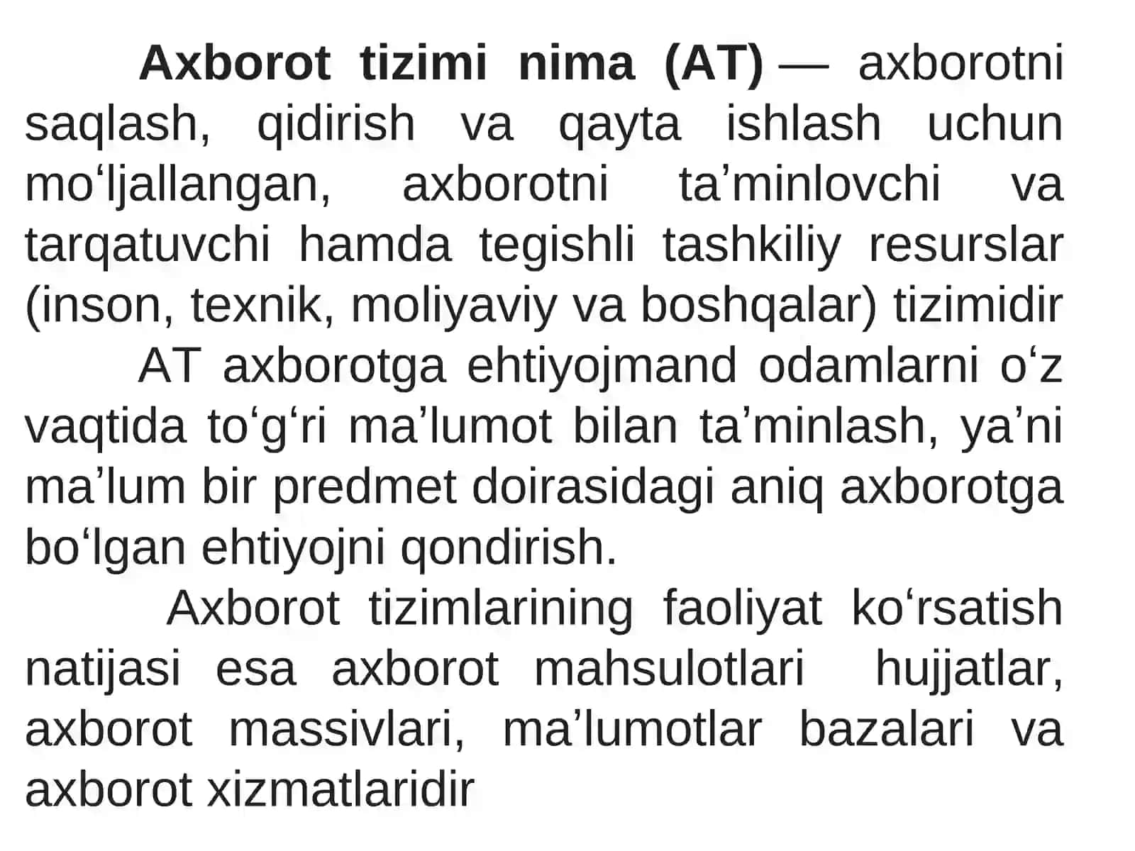 AXBOROT TIZIMI TUSHUNCHASI VA UNINGTARKIBIY QISMLARI 3