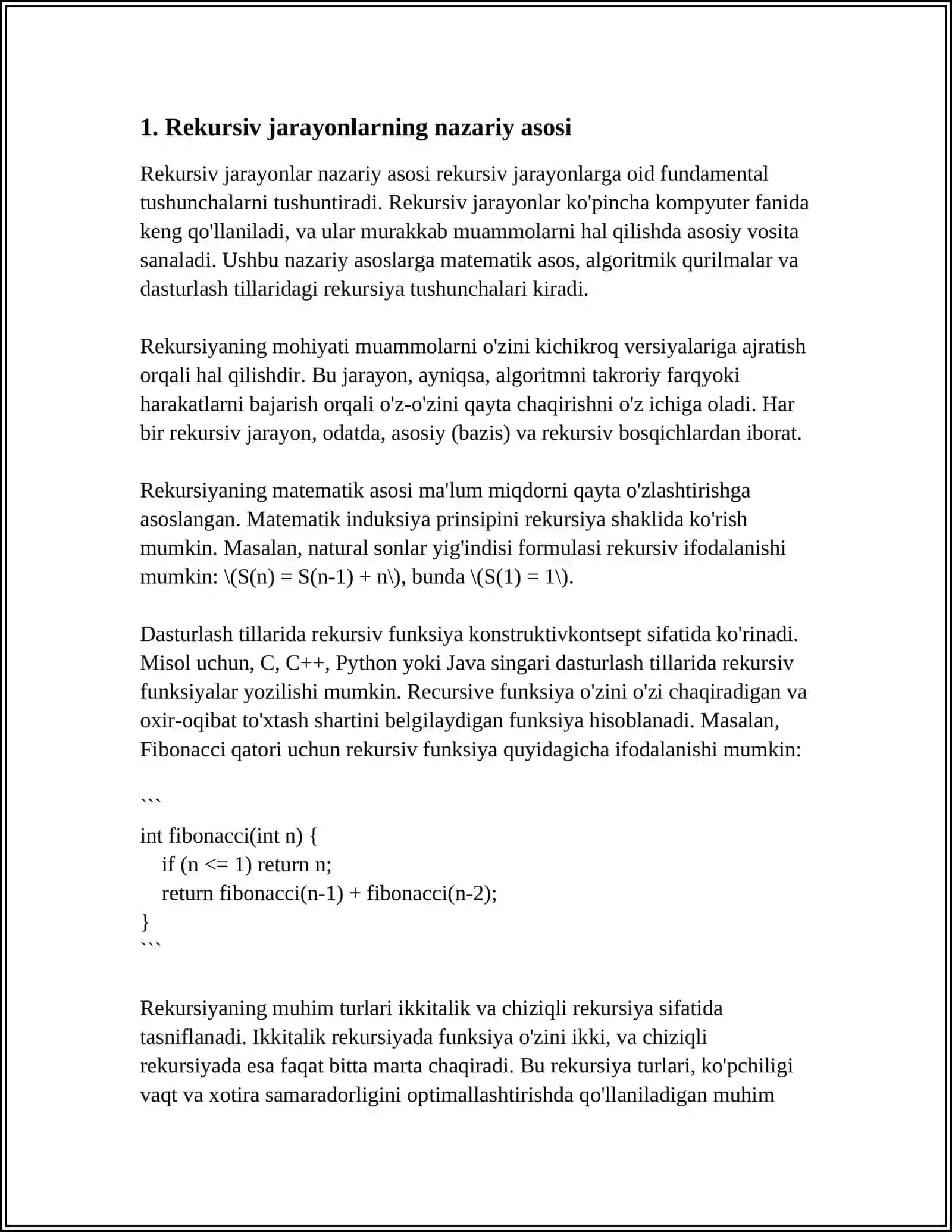 ICHMA-ICH JOYLASHGAN REKURSIV JAROYONLARNI TASHKIL ETISH 3