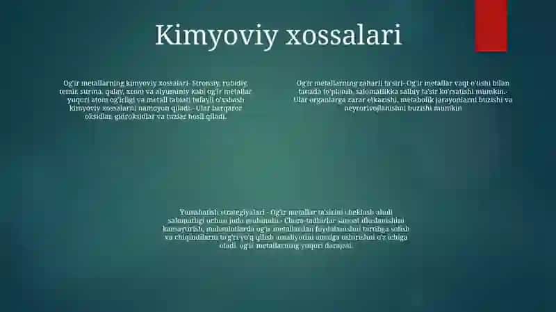 Og'ir metallarining kimyoviy xossalari 3