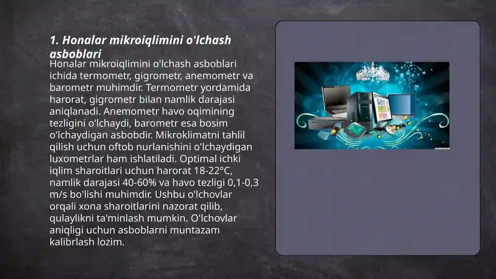 Honalar mikroiqlimi koʻrsatkichlarini telshirish 3