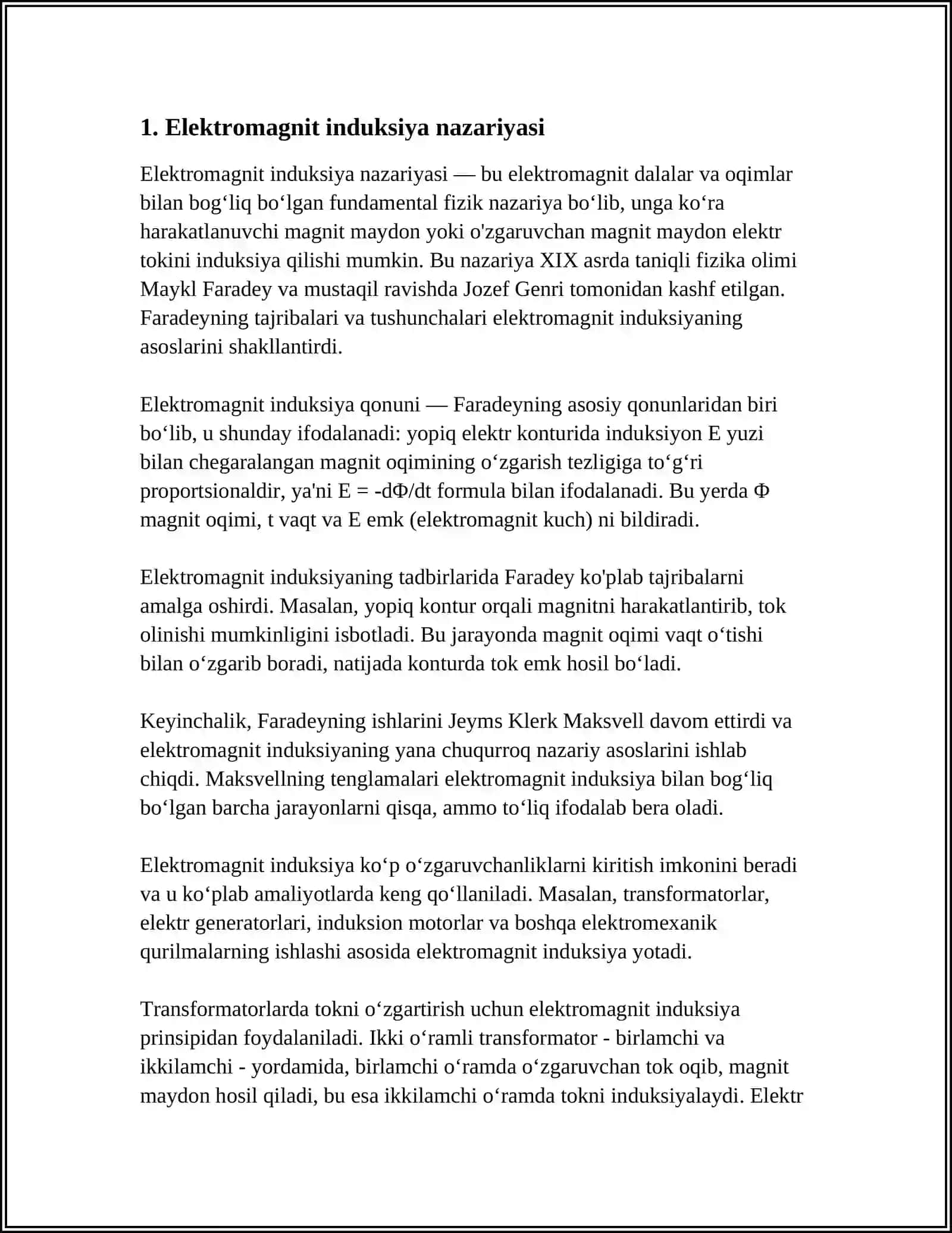 ELEKTROMAGNIT INDUKSIYA OʻZINDUKSIYA OʻZARO INDUKSIYA 3