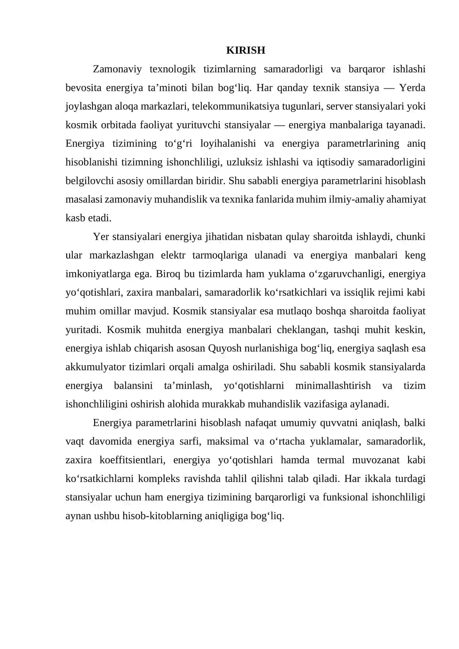 Yer va kosmik stansiyalarning umumiy energiya parametrlarini hisoblash. 3