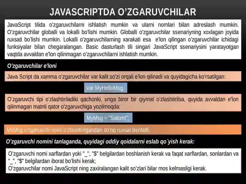 5-mavzu: JavaScript dama’lumotlari tіplari va o’zgaruvchilar bilan ishlash 3
