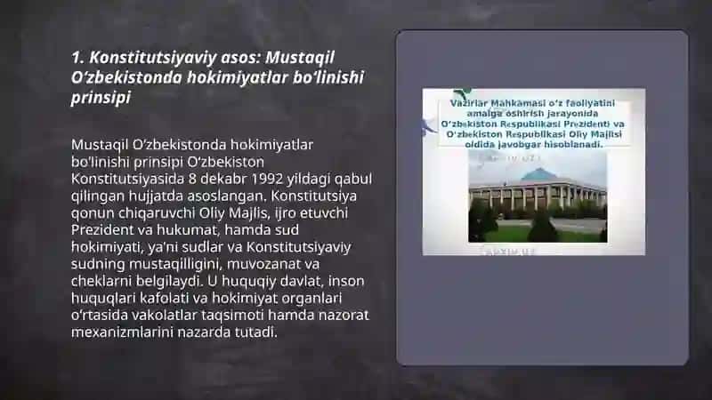 Oʻzbekistonda hokimiyatlar boʻlinishi prinsipi taqdimoti 3