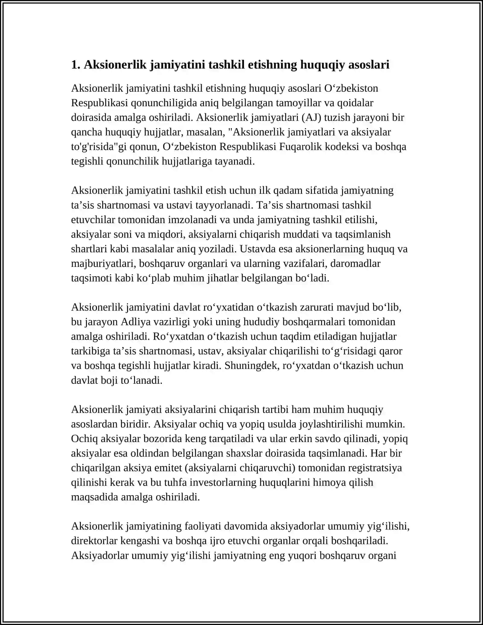 AKSIONERLIK JAMIYATINI TASHKIL QILISH VA FAOLIYATINING ASOSIY TAMOYILLARI 3