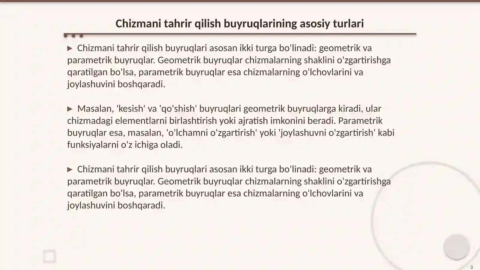 Chizmani tahrir qilish buyruqlarining algortitmlari 3