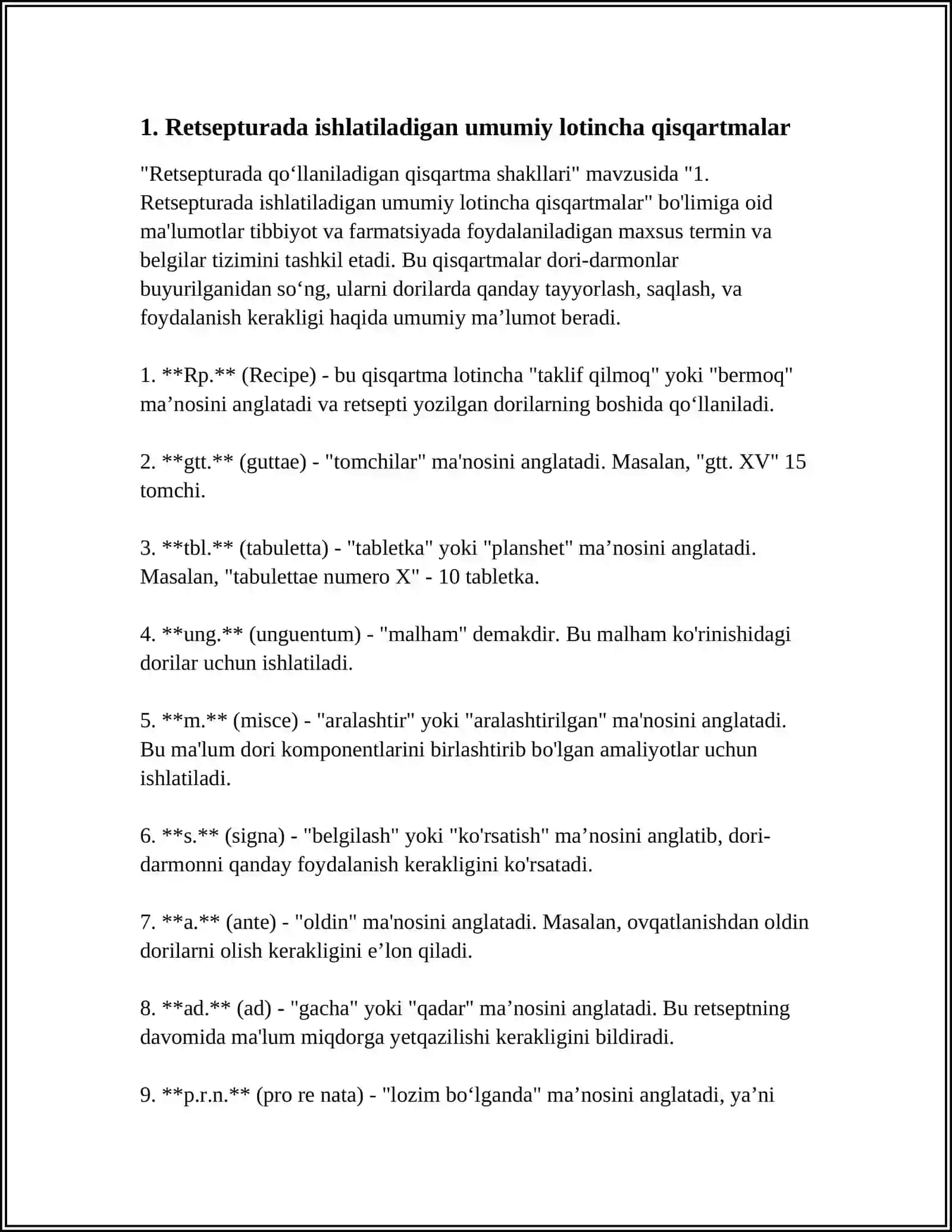RETSEPTURADA QOʻLLANILADIGAN QISQARTMA SHAKLLARI 3