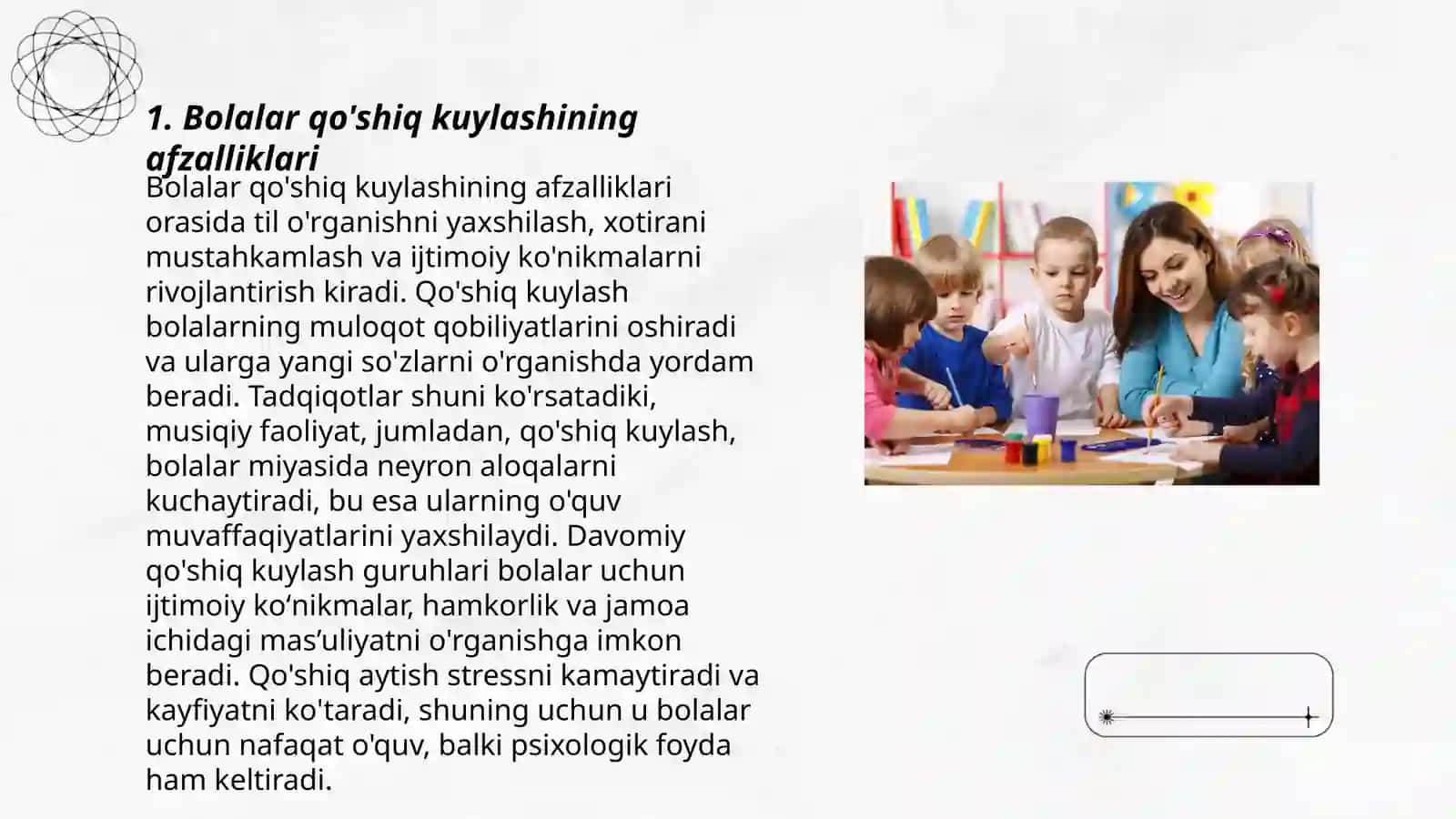 Bolalarni qo'shiq kuylashga o'rgatish 3