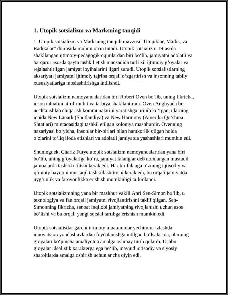 Utopiklar Marks va Radikalar 3