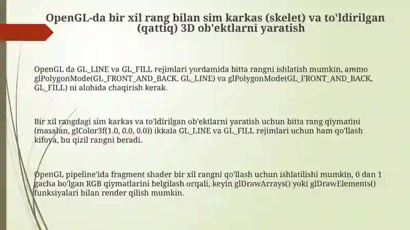 OpenGL-da Bir Xil Rang Bilan 3D Ob'ektlarni Yaratish 3