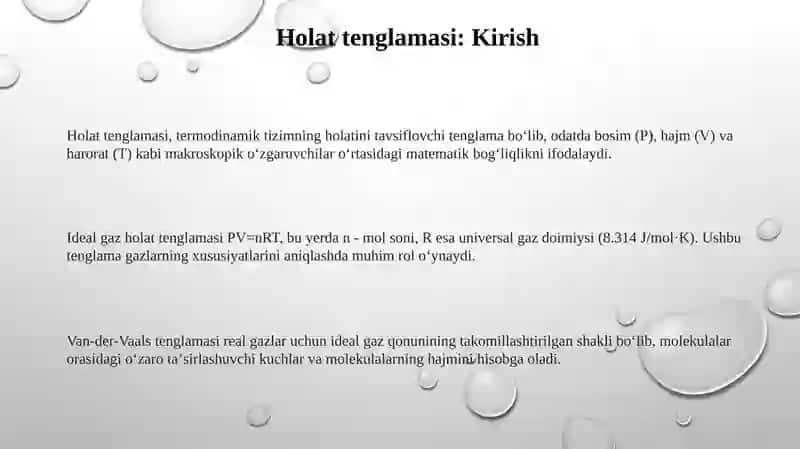 Holat tenglamasi va termik koeffitsientlar 3