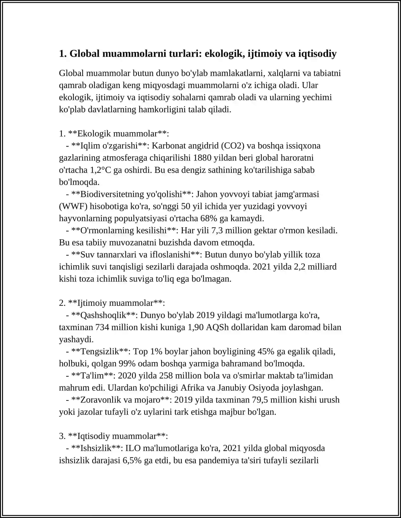GLOBAL MUAMMOLARNING TURLI DARAJALARI 3