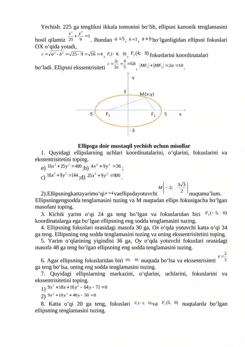 Ikkinchi tartibli egri chiziqlar 3