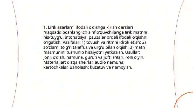 Lirik asarlarni ifodali o'qishga kirish darslari 3