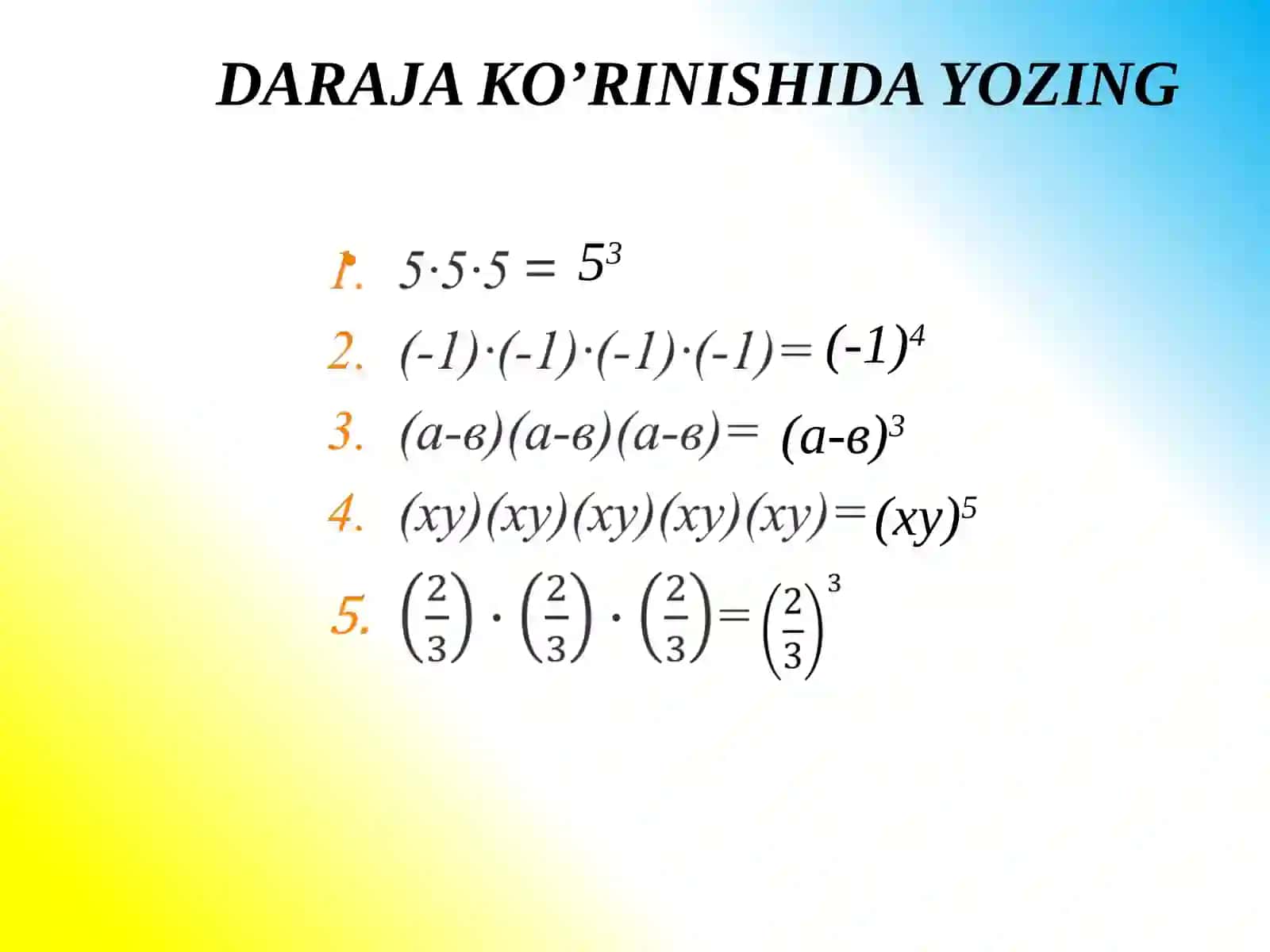 Natural ko’rsatkichli daraja 3
