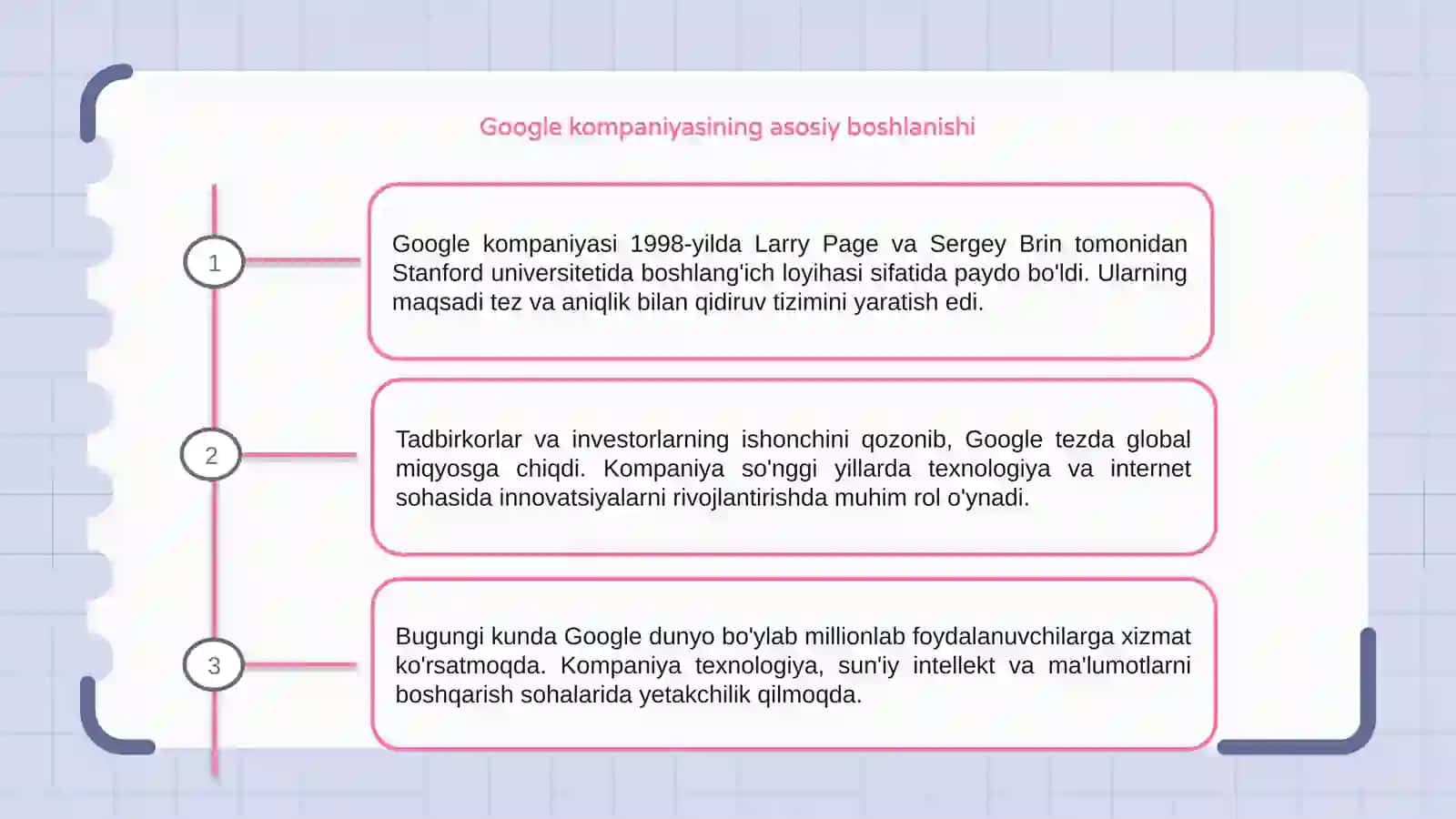 Google kompaniyasi paydo bulishidan hozirgi kungacha 3