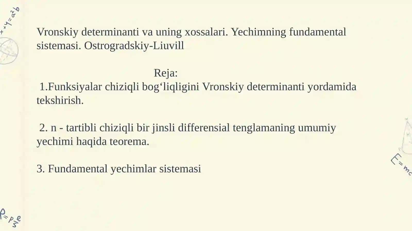 Differensial tenglamalar fanidan dars 3