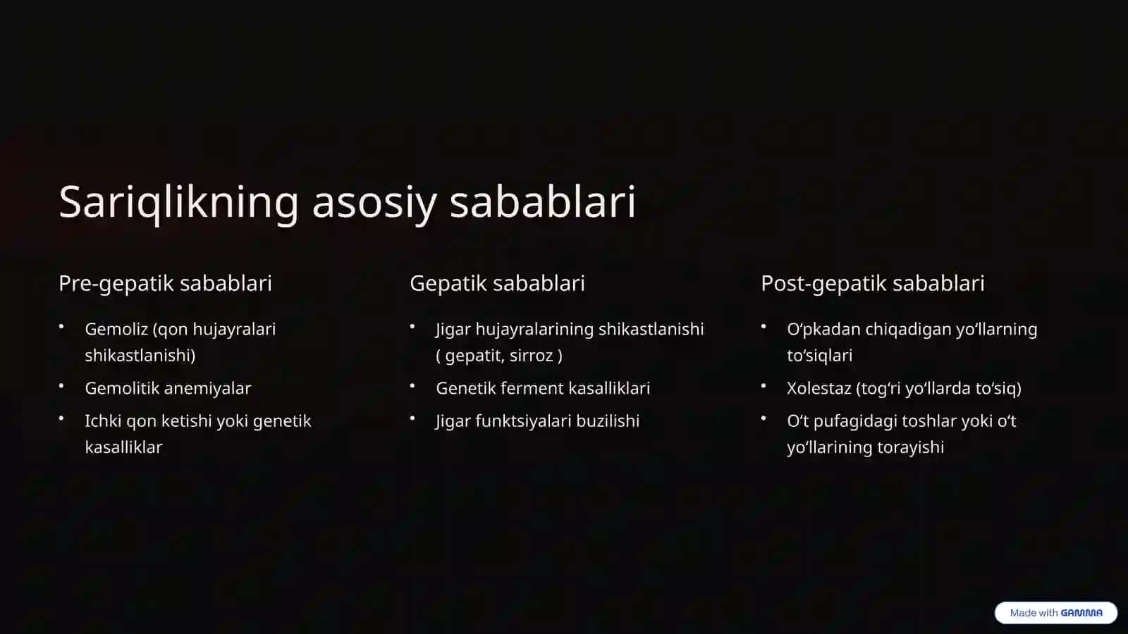 Sariqliklarning biokimyoviy jihatdan diferensial tashxisi 3