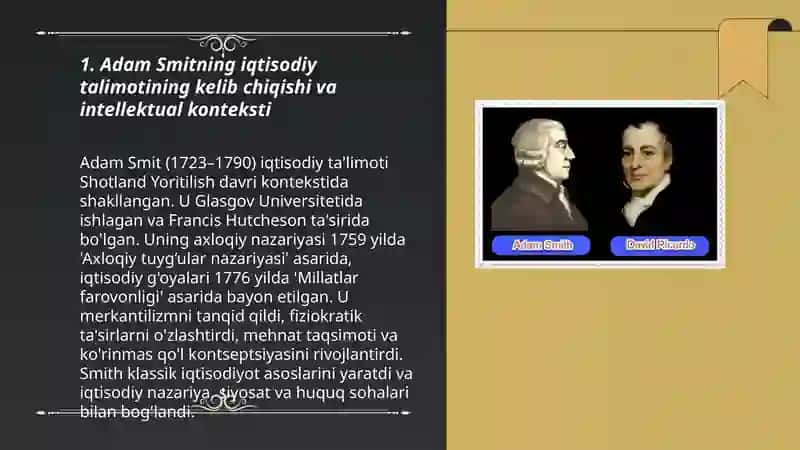 Adam Smit va David Rekorda talimot tarixi haqida 3