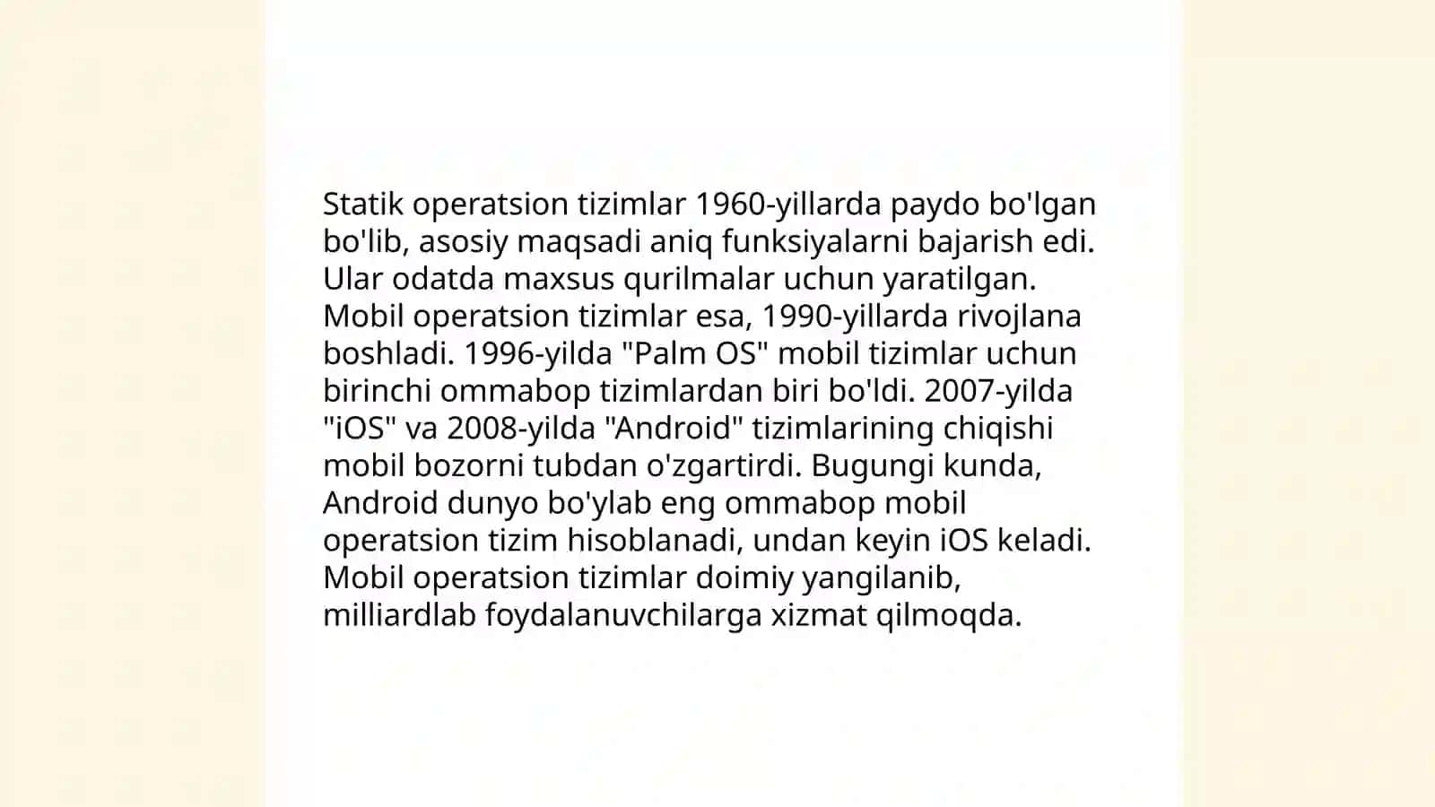 Statsionat va mobil operatsion tizim turlari 3