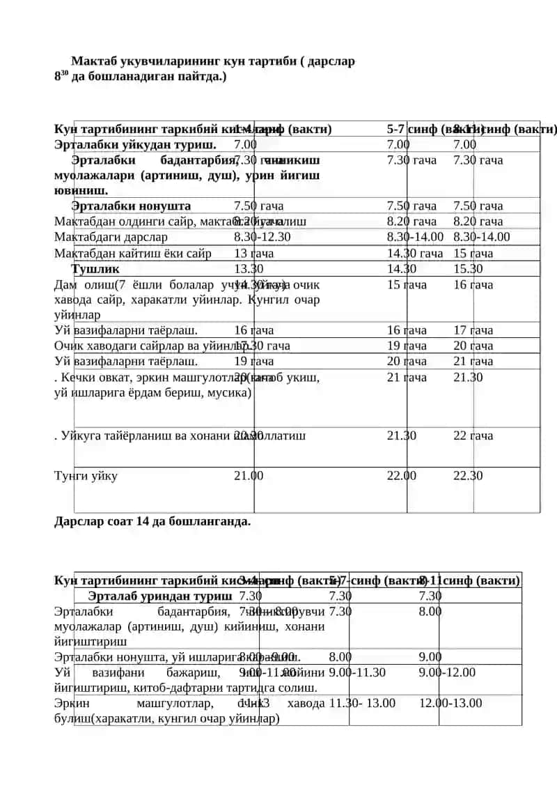 Мактаб ёшидаги болаларнинг кун тартиби 3