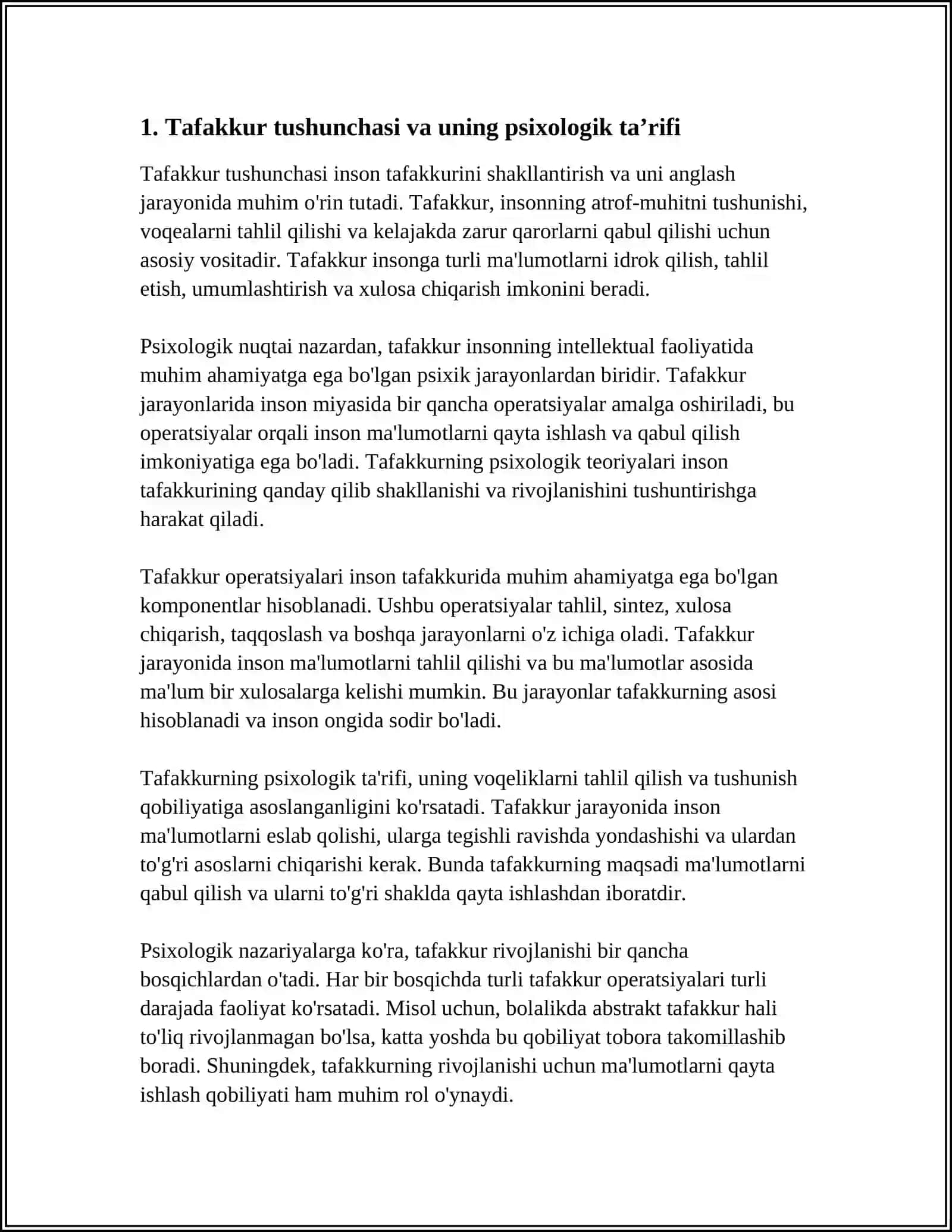 TAFAKKUR BORASIDAGI PSIXOLOGIK NAZARYALARI. TAFAKKUR OPERATSIYALARI MAQSAD 3