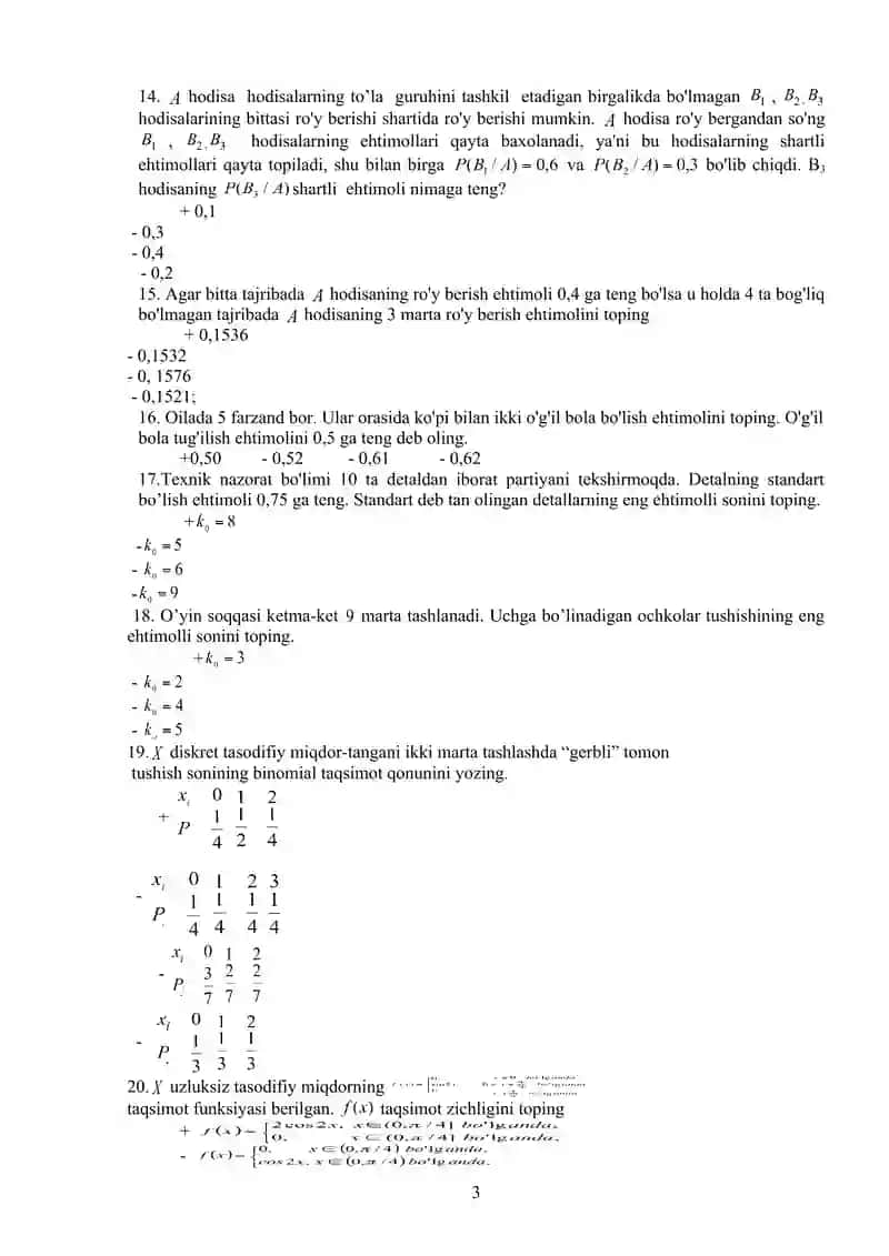 Ehtimollar nazariyasi va matematik statistika 3