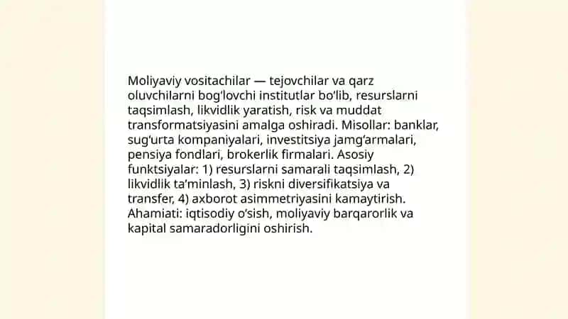 Moliyaviy vositachilarning umumiy tarkibi 3