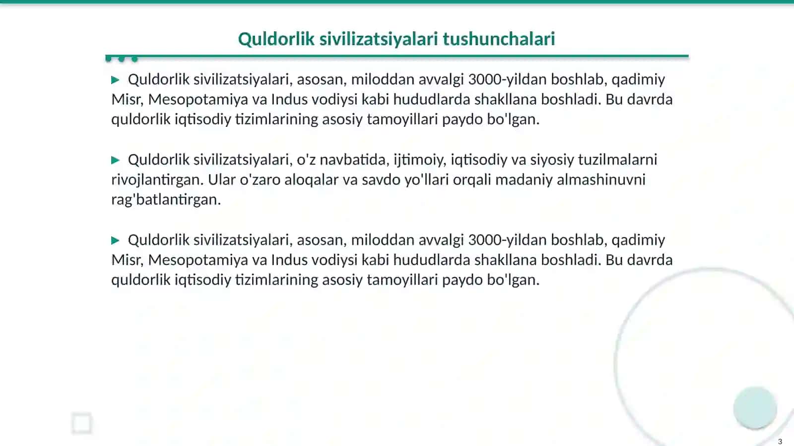 Quldorlik sivilizatsiyalarining jahon tarixida tutgan oʻrni 3