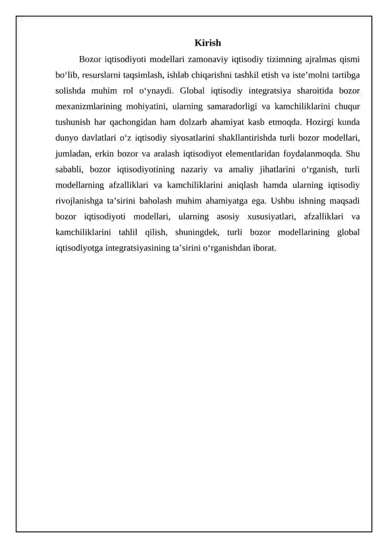 Bozor iqtisodiyotining modellari 3