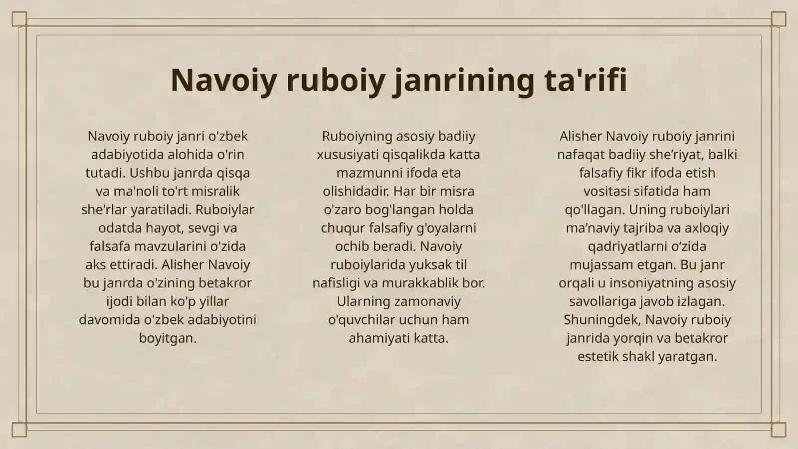 NAVOIY IJODIDA RUBOIY JANRINING BADIIY FALSAFIY XUSUSIYATLARI 3