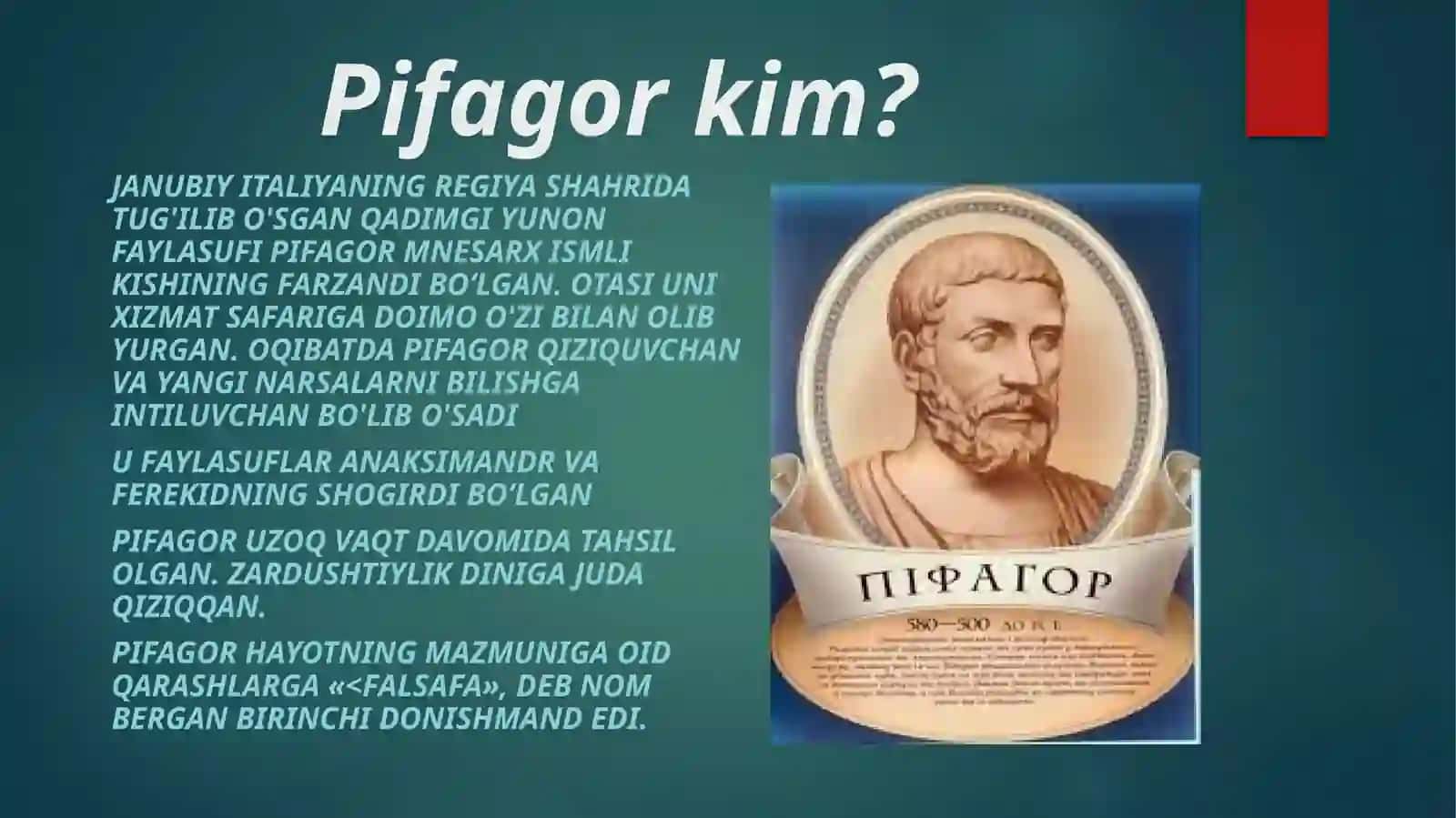 PIFAGOR HAYOTI VA IJODI HAQIDA 3