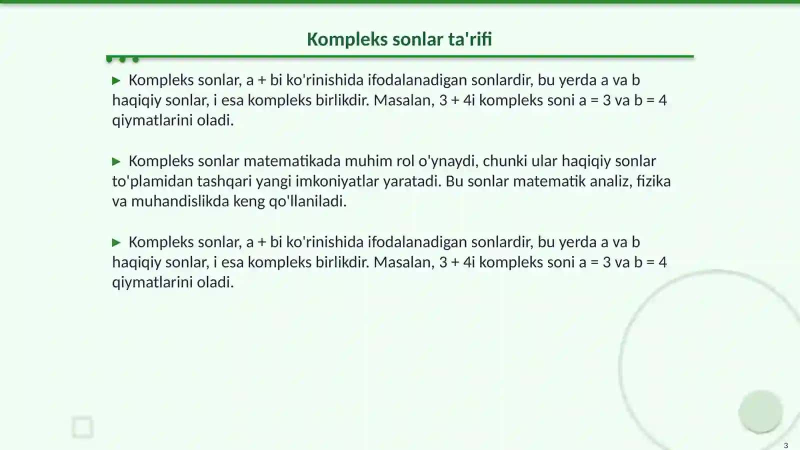 Kompleks sonlarni ko'paytirish va bo'lish 3