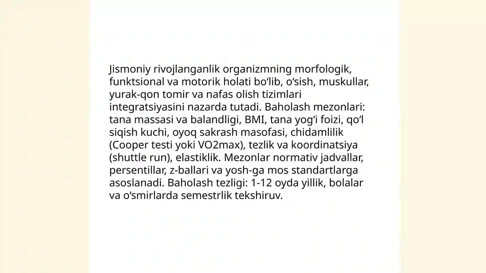Jismoniy rivojlanganlikni aniqlash, nazorat qilish va uni boshqarish 3