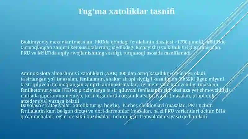 Aminokislotalar almashinuvining tugʻma kasalliklari 3