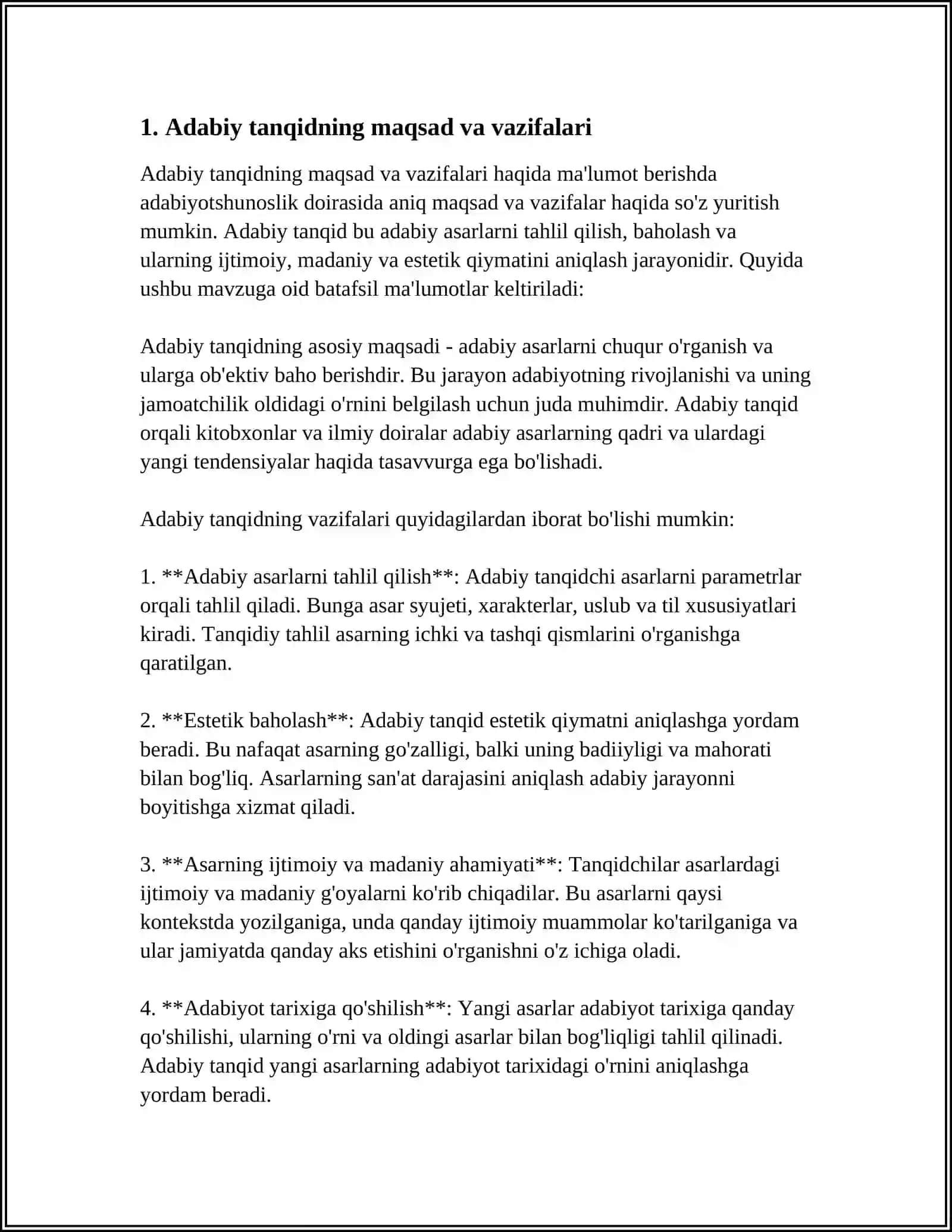 MUSTAQIL ISH Mavzu: ADABIY TANQID 3