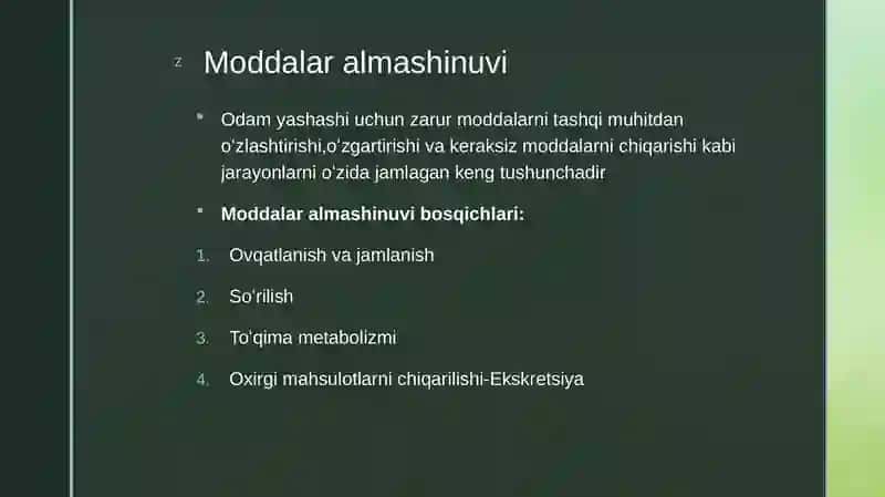 Katabolizm va anabolizm ularning ahamiyati 3