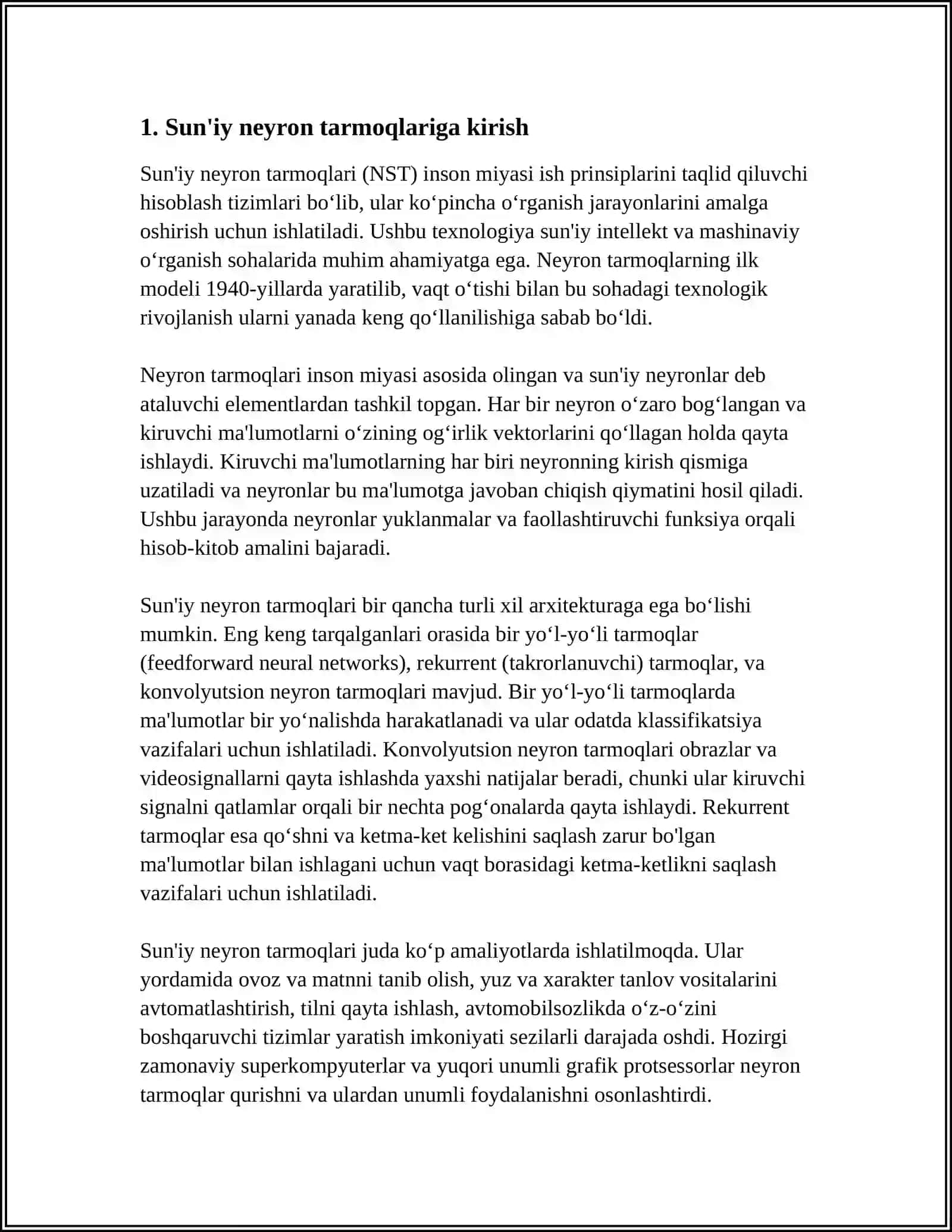 ENG SODDA PERSEPTRONLAR YORDAMIDA BASHORATLASH ALGORITMINI ISHLAB CHIQISH 3