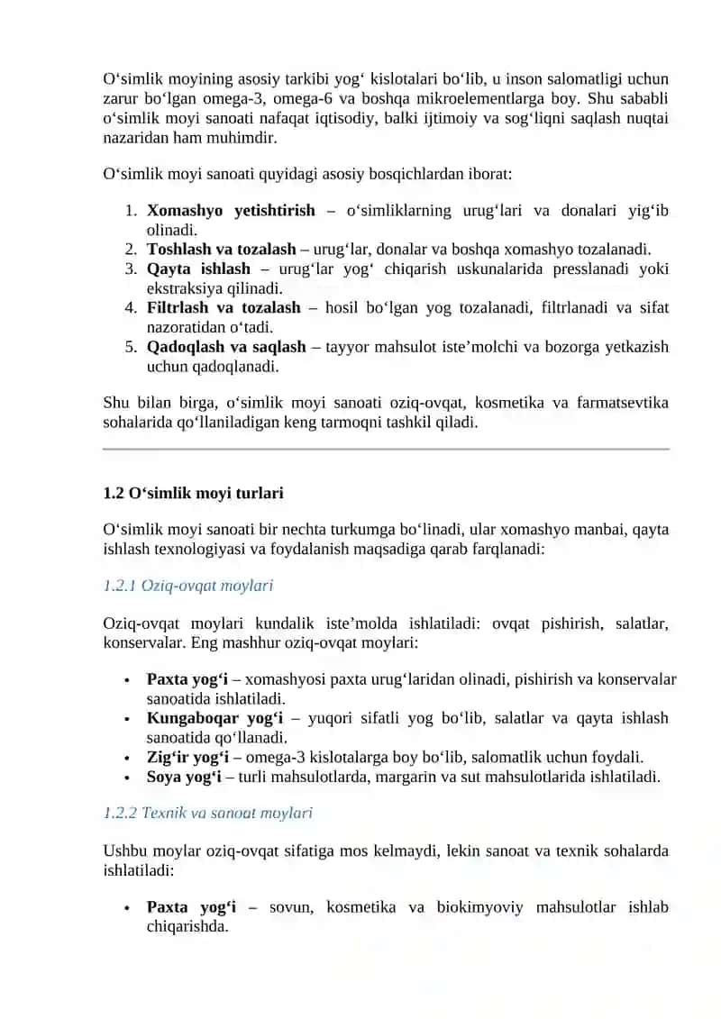 O‘ZBEKISTON RESPUBLIKASI O’SIMNLIK MOYI ISHLAB CHIQARISH SANOATI 3
