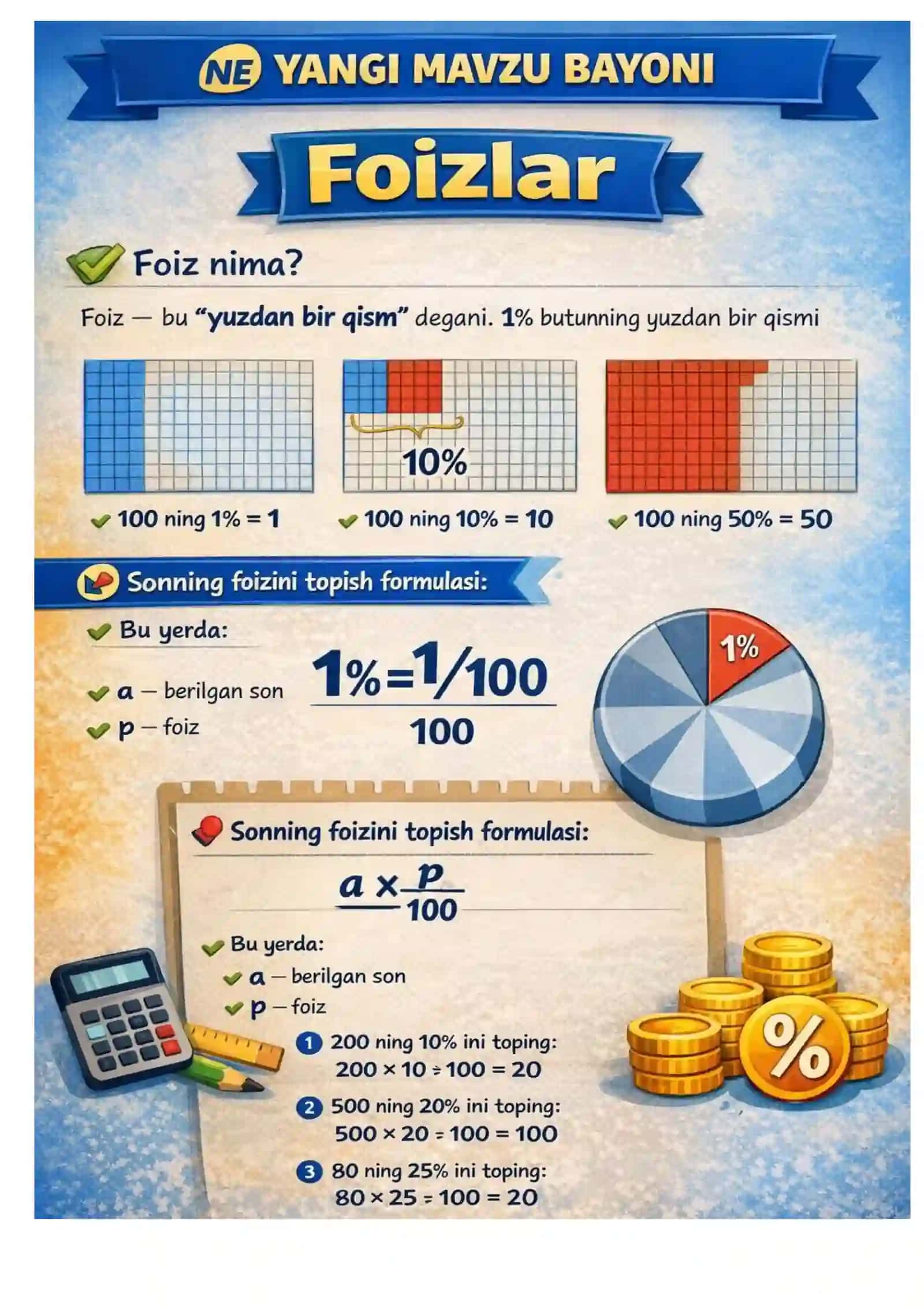 ​5-sinf Matematika: Foizlar mavzusida interaktiv ochiq dars ishlanmasi (To'liq to'plam 3