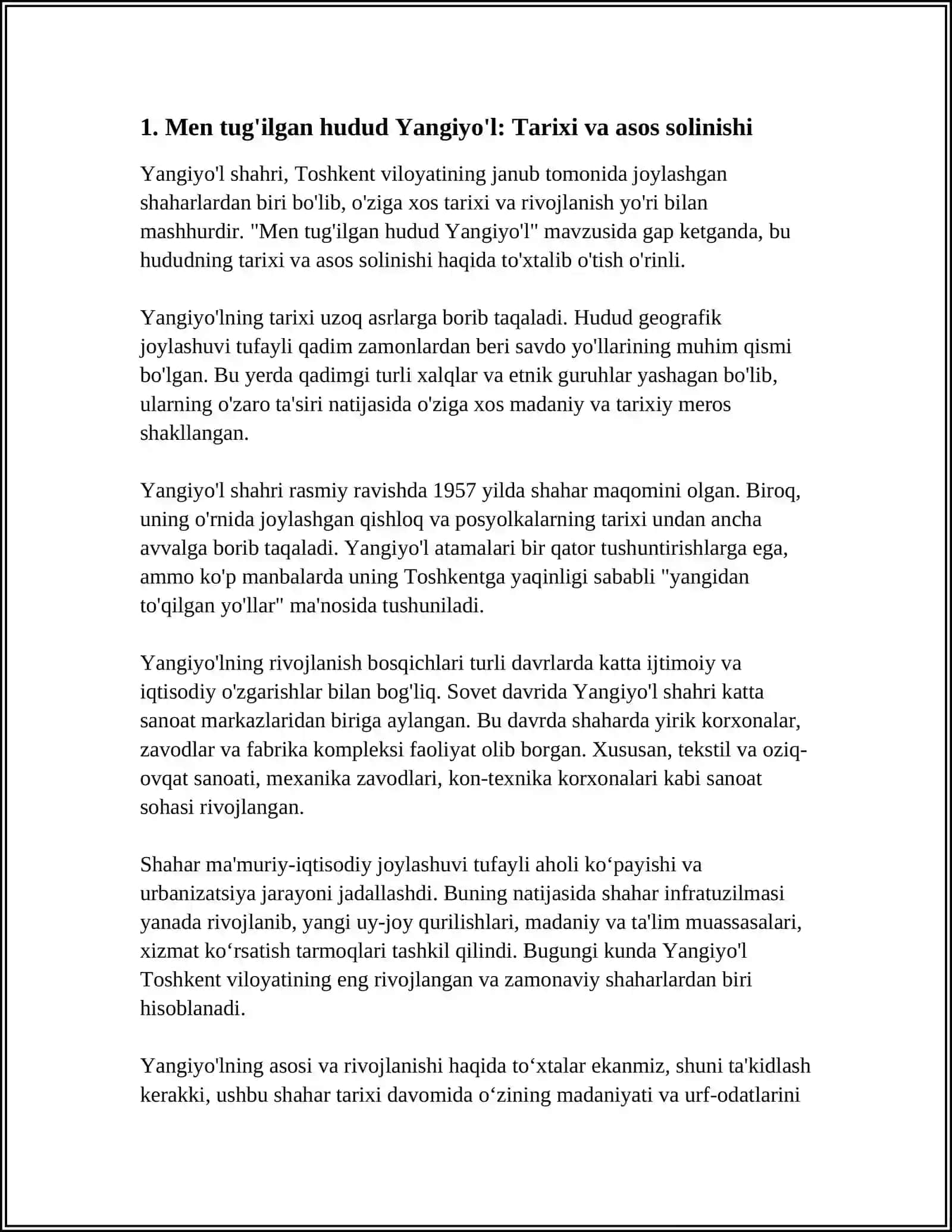 Men tug'Ilgan hudud Yangiyo'l 3