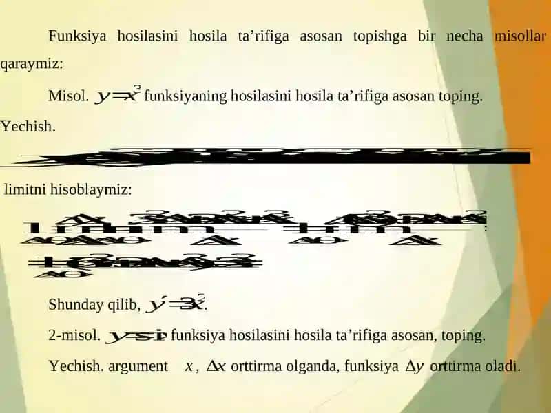 BIR О‘ZGARUVCHILI FUNKSIYA HOSILASI VA DIFFERENSIALI 3
