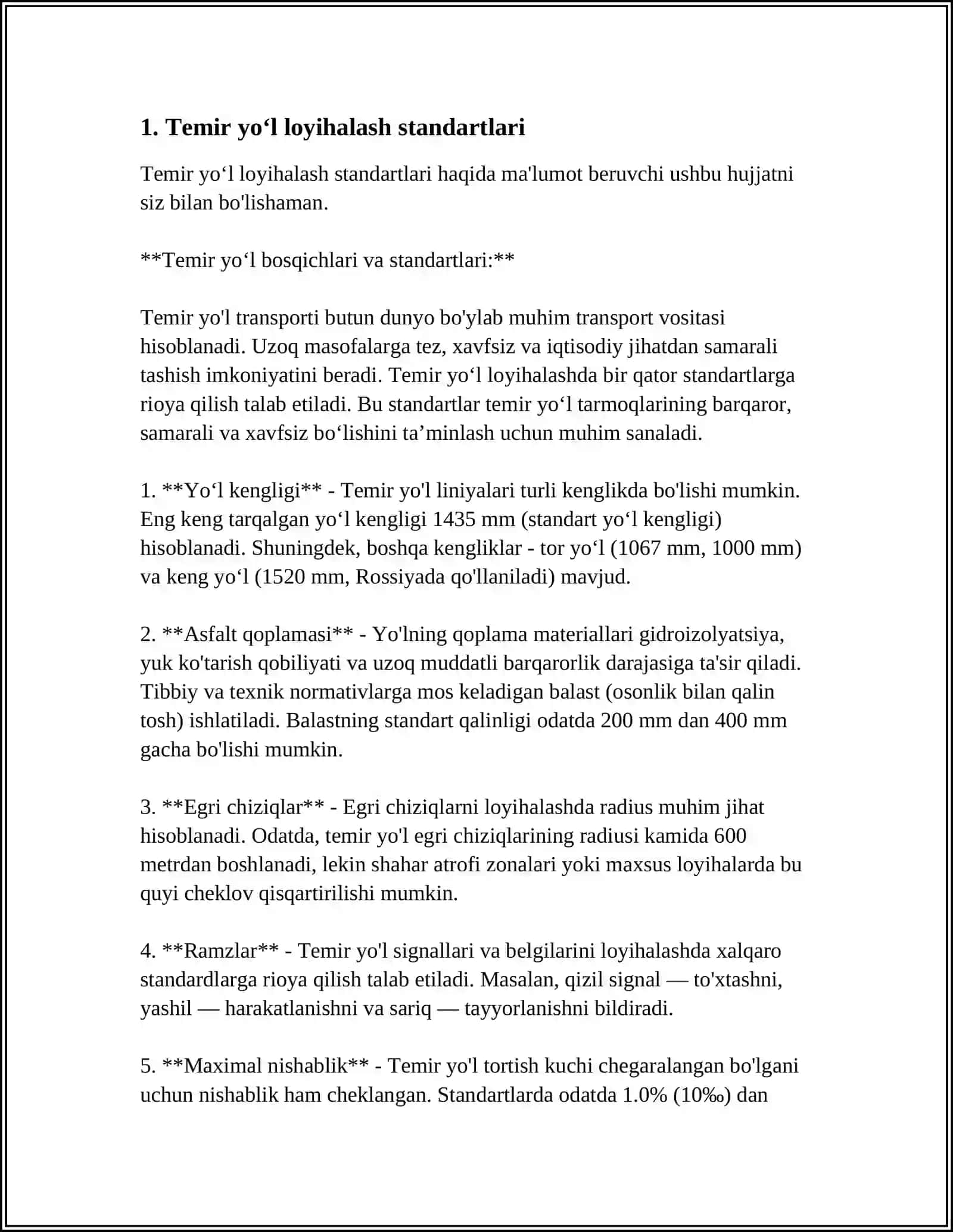 TEMIR YO‘LNI LOYIHALASHDA VA QURILISHIDA QO'LLANILADIGAN ME’YORIY XUJJATLAR 3