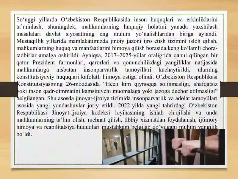 Mahkumlarning huquqiy holati (yangiliklari) 3