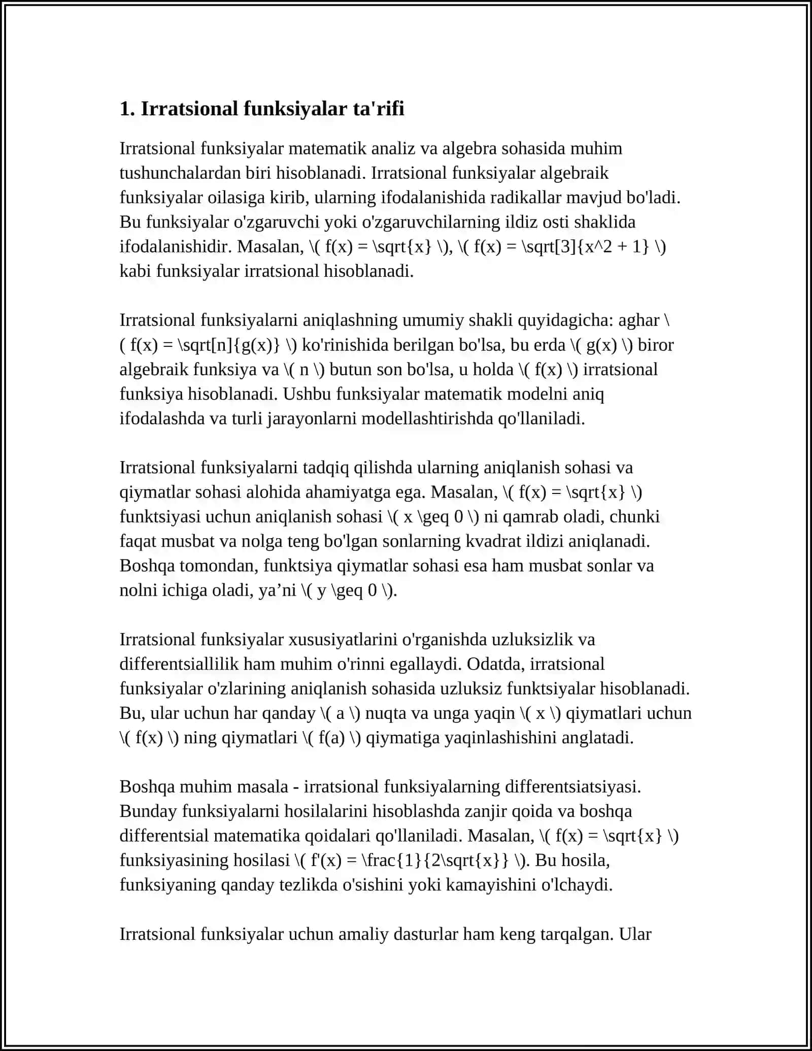 IRRATSIONAL FUNKSIYALARNI INTEGRALLASH 3