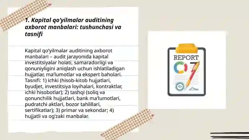 Kapital qo‘yilmalar auditining axborot manbalari va vazifalari 3
